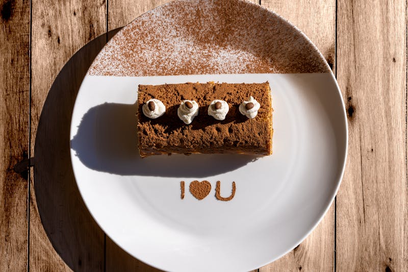 Classic tiramisu with mascarpone cream and cocoa powder