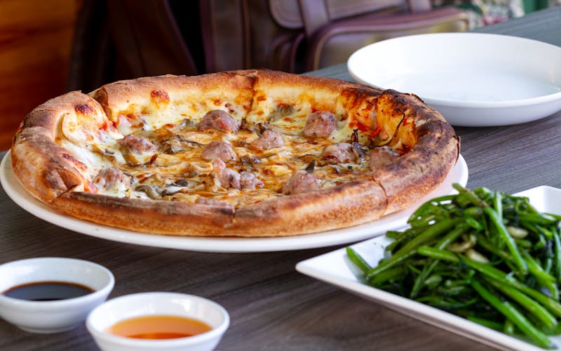 Classic pepperoni pizza with mozzarella cheese and tomato sauce